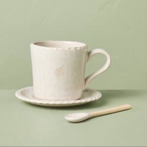 New Hearth and Hand 6 fl oz Pinched Edge Teacup with Saucer and Spoon Sour Cream